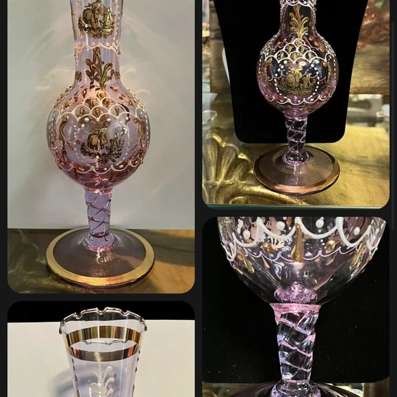 Alexandrite Antique Vase Glass Courting Couples Enamel .Bohemian Glass. - Picture 4 of 8